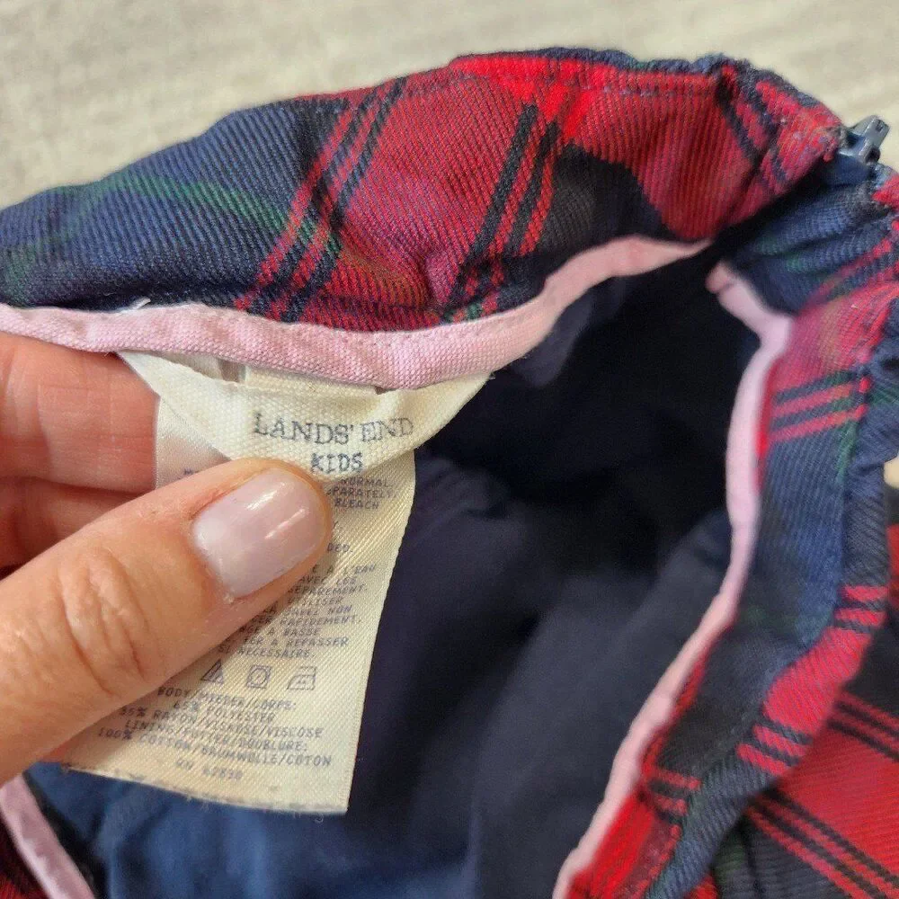 Lands' End girls pleat plaid uniform skirt skort red size 8